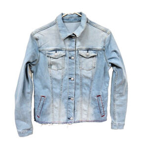 LuLaRoe Light Wash Denim Jean Jacket Frayed Bottom - Large?